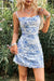 Robe Champêtre Mini À Fleurs Bretelles Spaghetti Coupe Moulante Col Droit