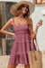 Robe Champêtre Mini À Pois Col Carré Bretelles Fines Jupe À Volants