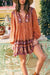 Robe Champêtre Mini Florale Vintage Manches Longues Col En V Style Bohème Hippie