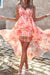 Robe Champêtre Mousseline Florale Rose À Volants Taille Haute Ligne A Ourlet Asymétrique