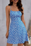 Robe Champêtre Petites Fleurs Fines Bretelles Dos Nu Coupe Évasée Sans Manches