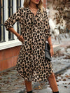 Robe Champêtre Robe Chemise Léopard Décontractée Manches Longues Boutonnée Col Chemise