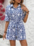 Robe Champêtre Robe Été Manches Courtes Col V Boutonnée Taille Ceinturée Imprimé Feuillage