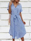 Robe Champêtre Robe Mi Longue Décontractée Col V Manches Courtes Ceinture Nouée Imprimé Floral Bohème Plage Été