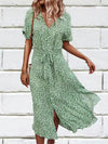 Robe Champêtre Robe Mi Longue Décontractée Col V Manches Courtes Ceinture Nouée Imprimé Floral Bohème Plage Été