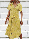 Robe Champêtre Robe Mi Longue Décontractée Col V Manches Courtes Ceinture Nouée Imprimé Floral Bohème Plage Été