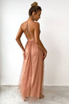 Robe Champêtre Sexy De Soirée Fendue Dos Nu Maxi À Paillettes Élégante À Bretelles