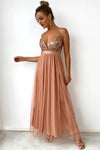 Robe Champêtre Sexy De Soirée Fendue Dos Nu Maxi À Paillettes Élégante À Bretelles